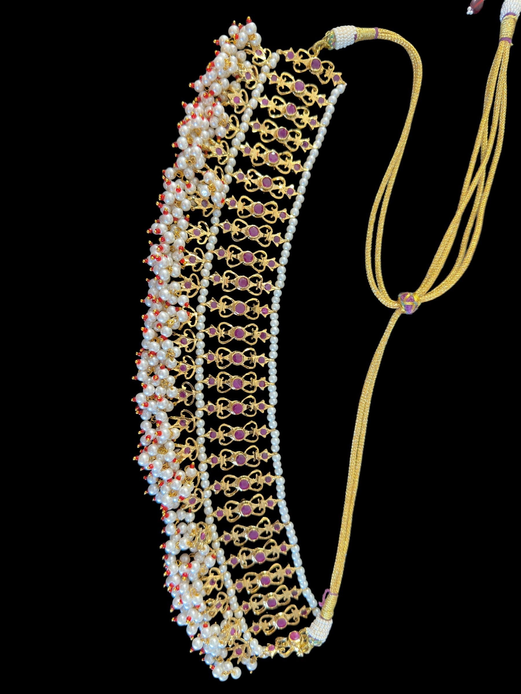 C534 Viya bridal choker set in rubies and pearls  (SHIPS IN 4 WEEKS )