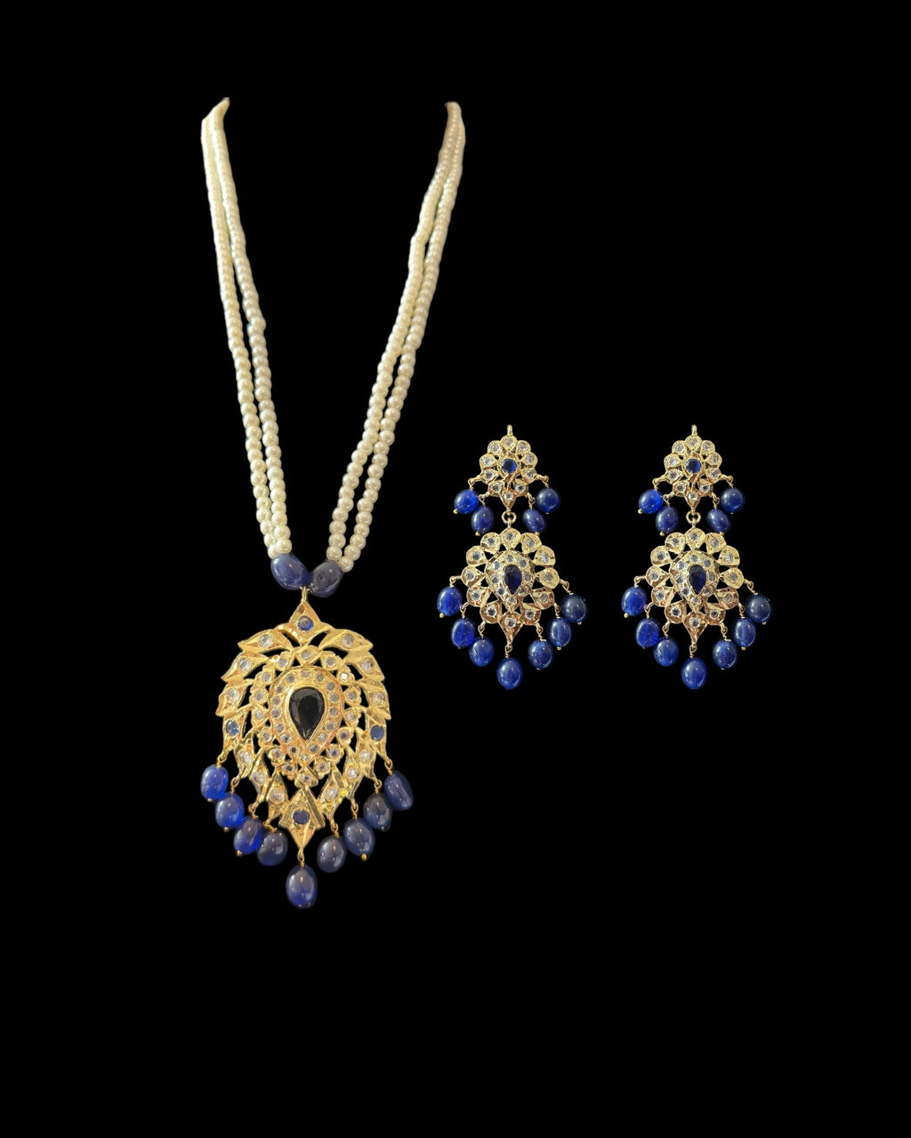 PS507 Alvira pendant set in sapphire blue with pearls  (READY TO SHIP)