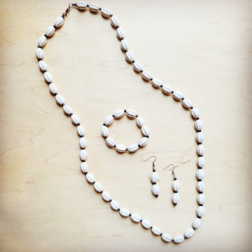 **White Turquoise & Wood Melon Beaded Necklace 258p