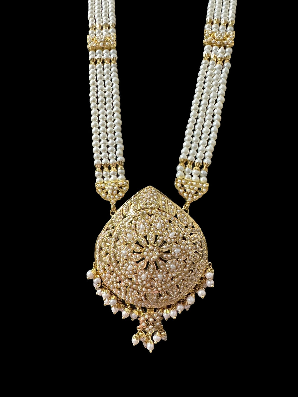 DLN129 jadau rani haar in pearls with earrings tika ( READY TO SHIP )