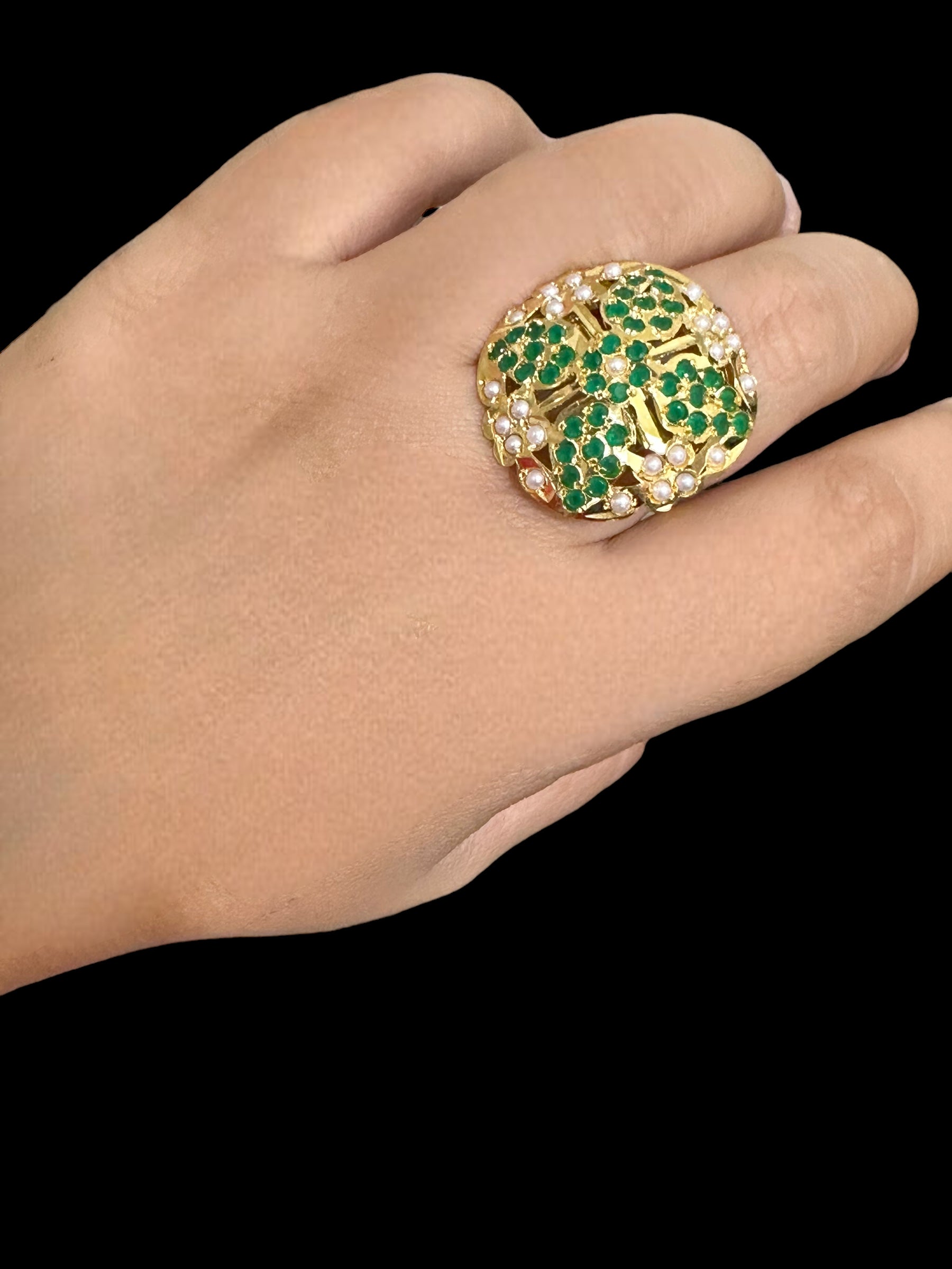 DJR105 Jadau ring - emerald pearl ( SHIPS IN 3 WEEKS )