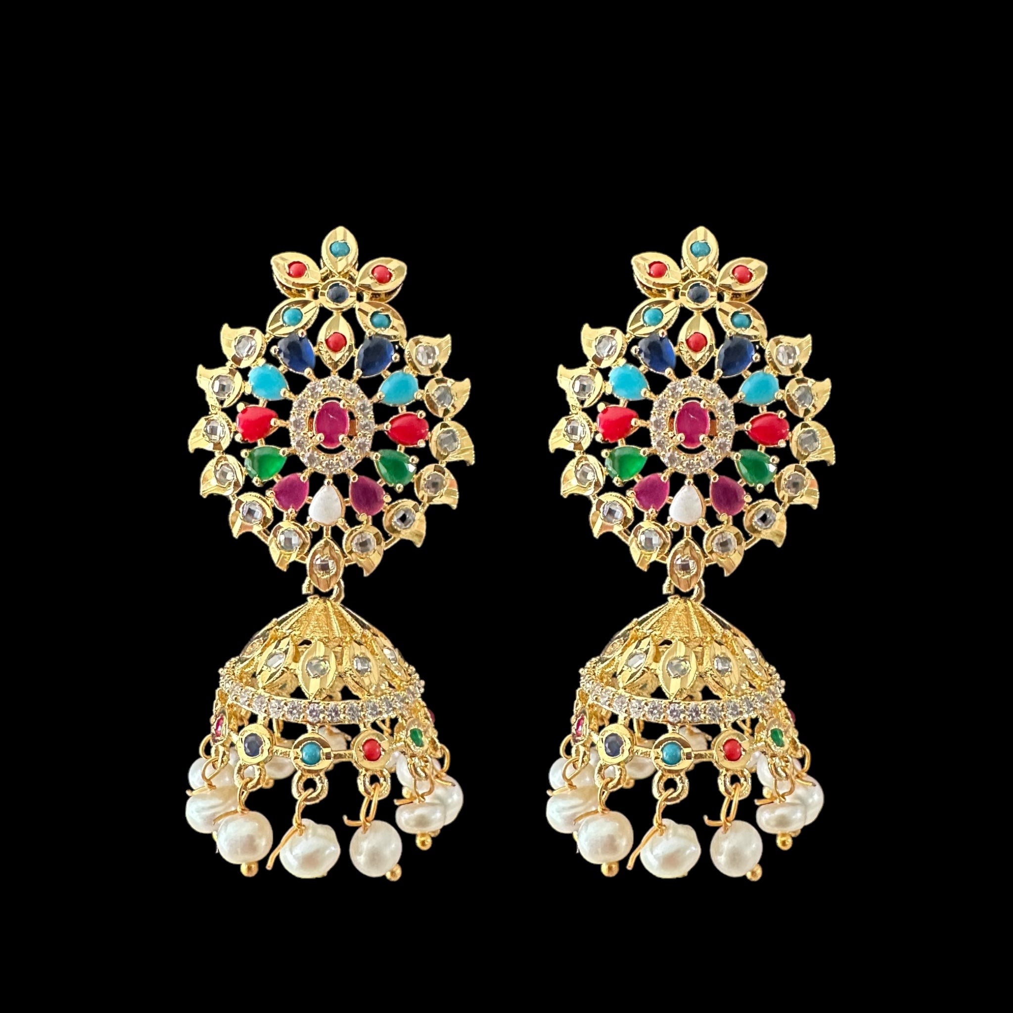 PS316 fresh water pearl pendant set in navratan  ( READY TO SHIP )