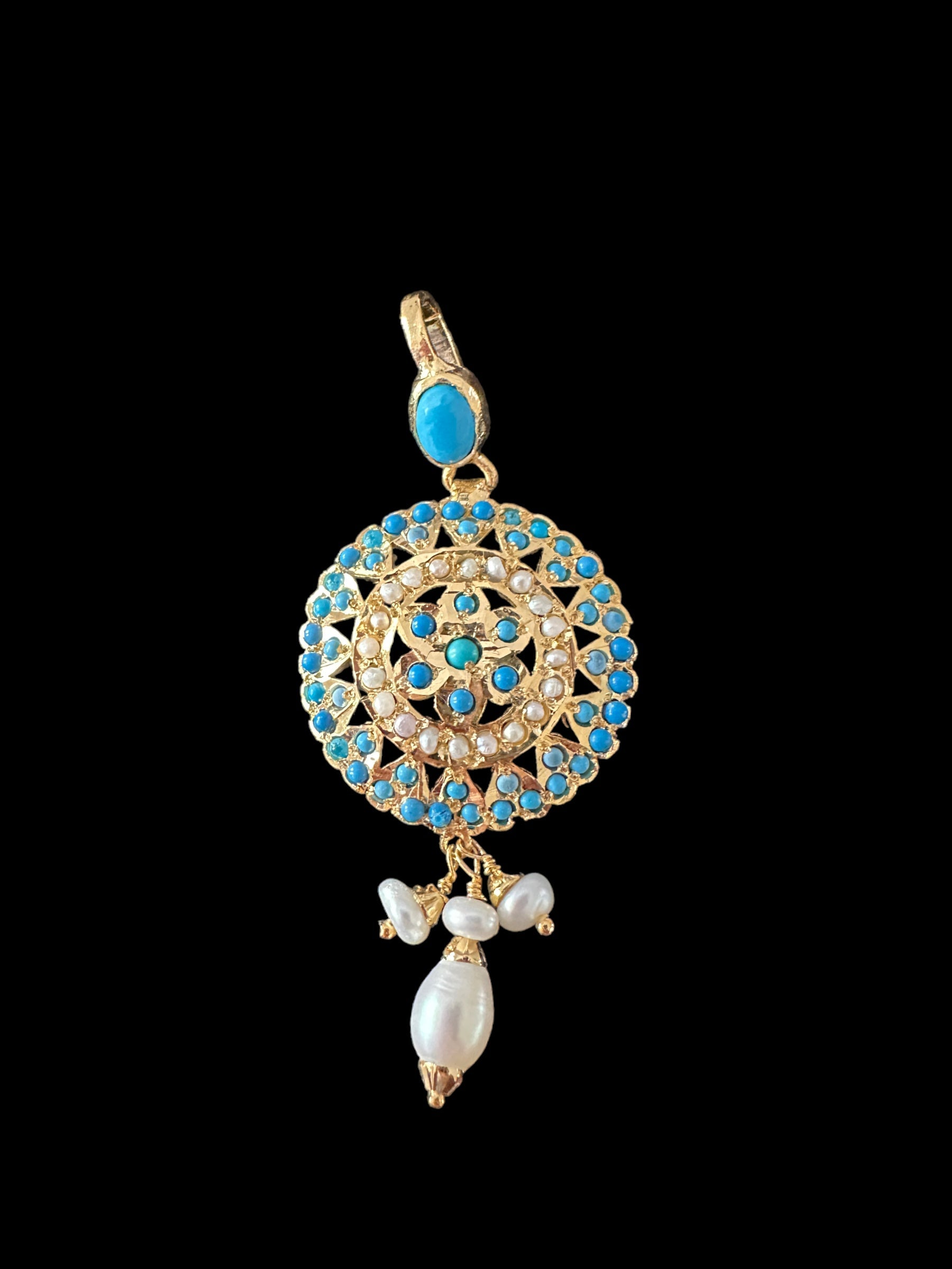 Gold plated silver pendant set in turquoise / feroza ( SHIPS IN 4 WEEKS )