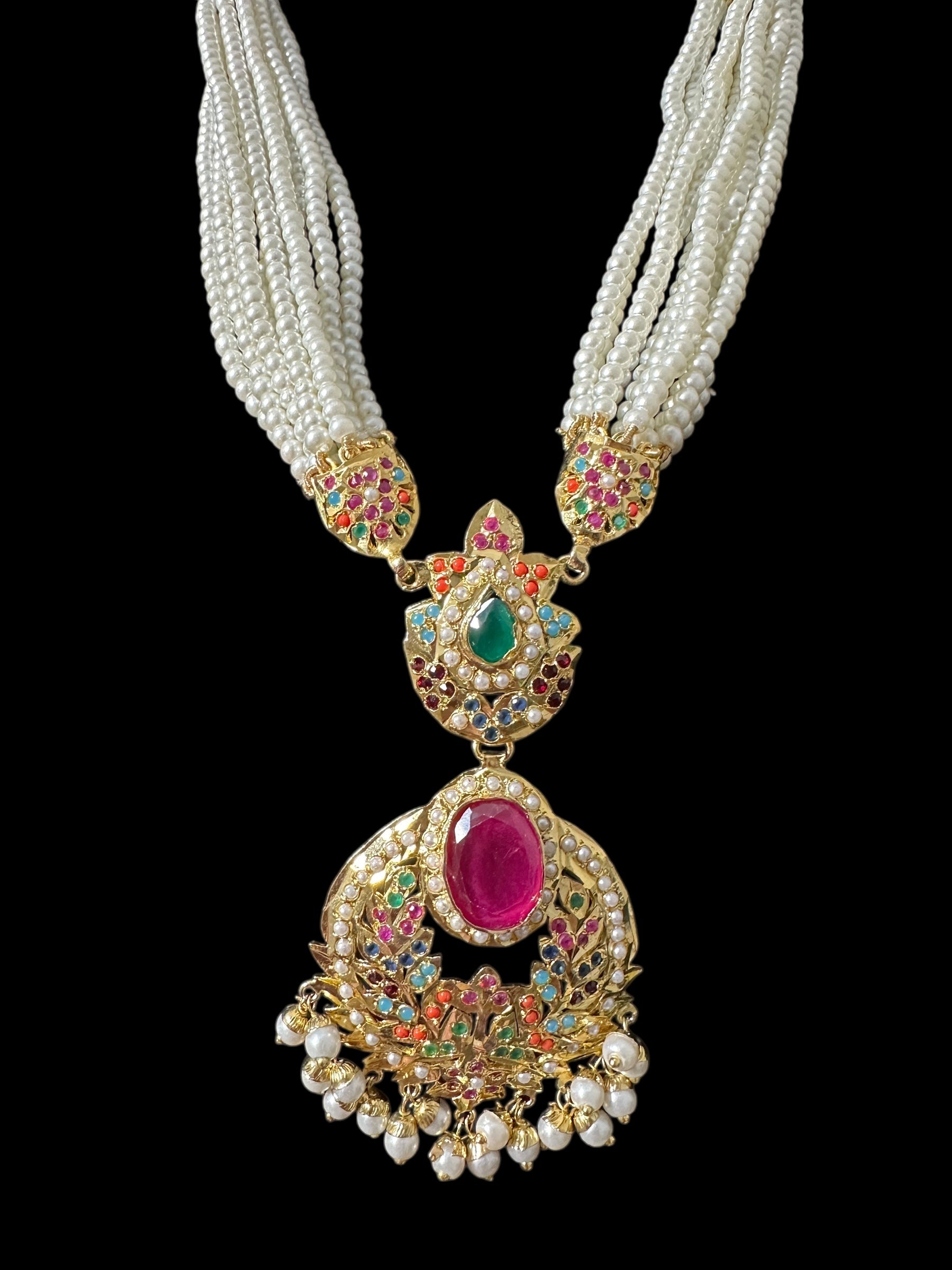 DNS200  Navratan Jadau necklace set  with dangler earrings ( READY TO SHIP )