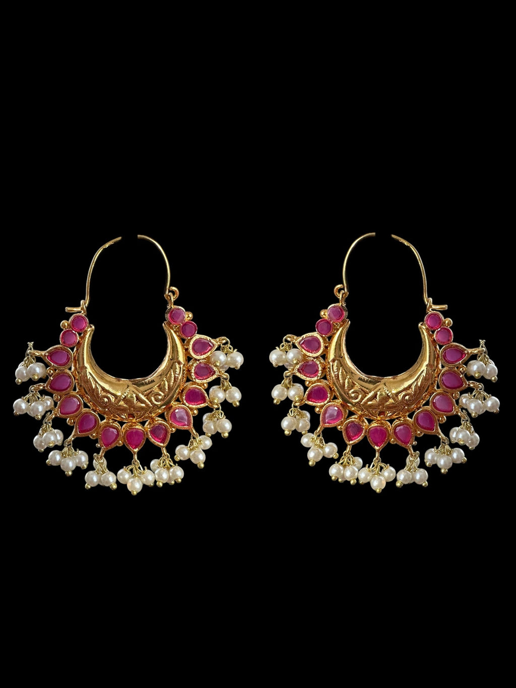 DER740 Chandbali earrings - hoop style Ruby  ( medium sized ) ( READY TO SHIP )
