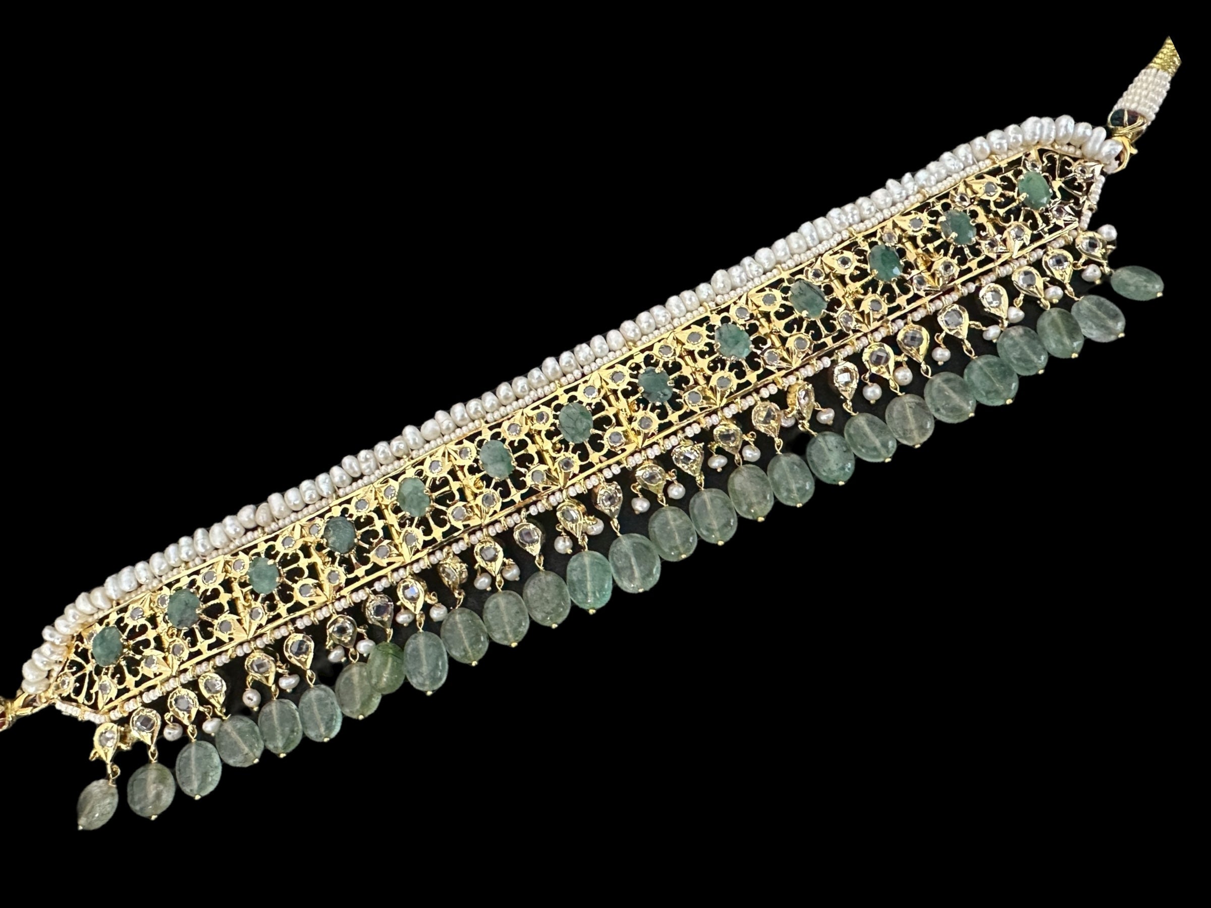 BR498 Insia bridal jadavi lacha satlada set in emeralds , ( READY TO SHIP )