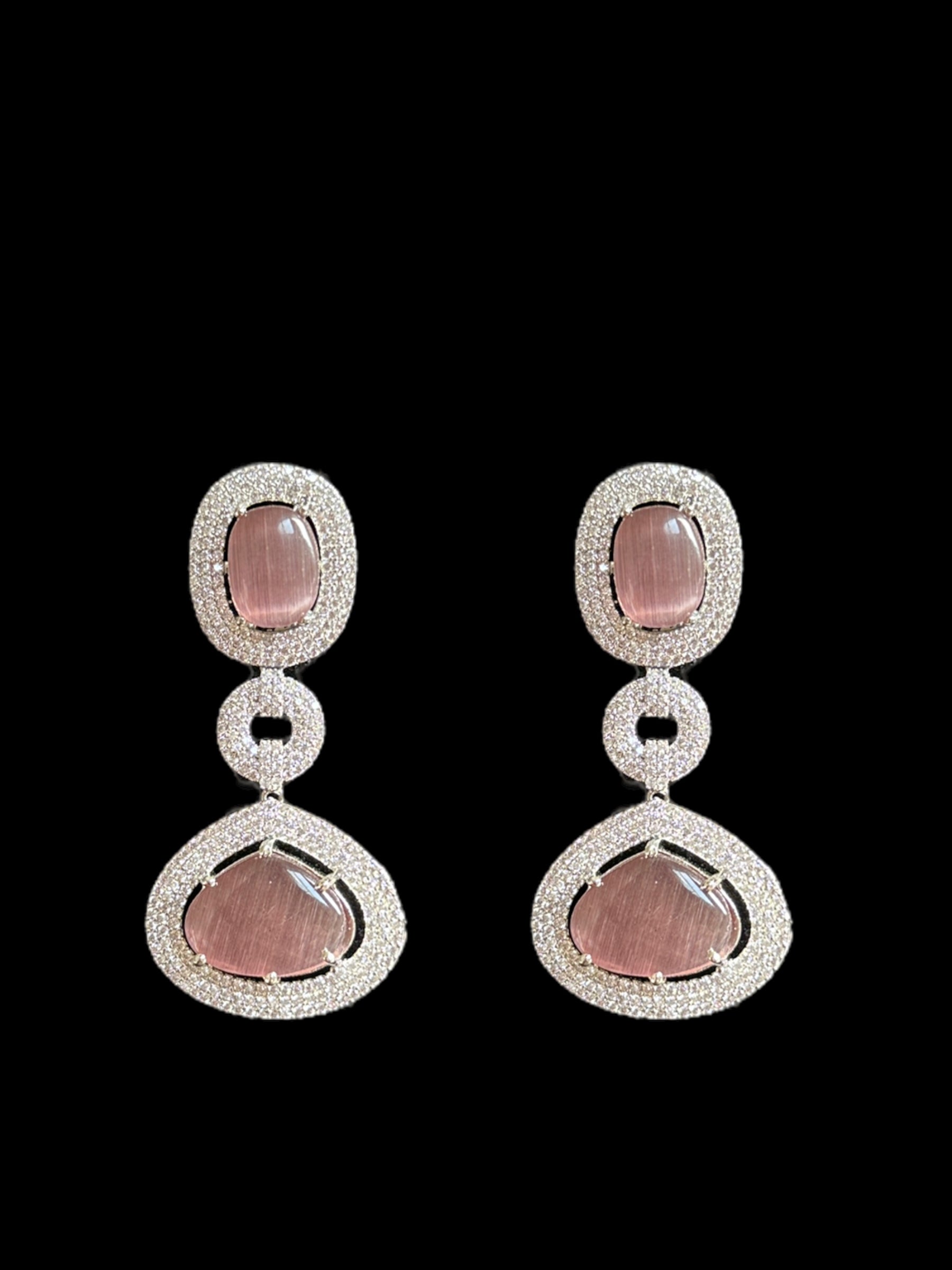 DNS98 CZ necklace set in pink  - silver plated ( READY TO SHIP )