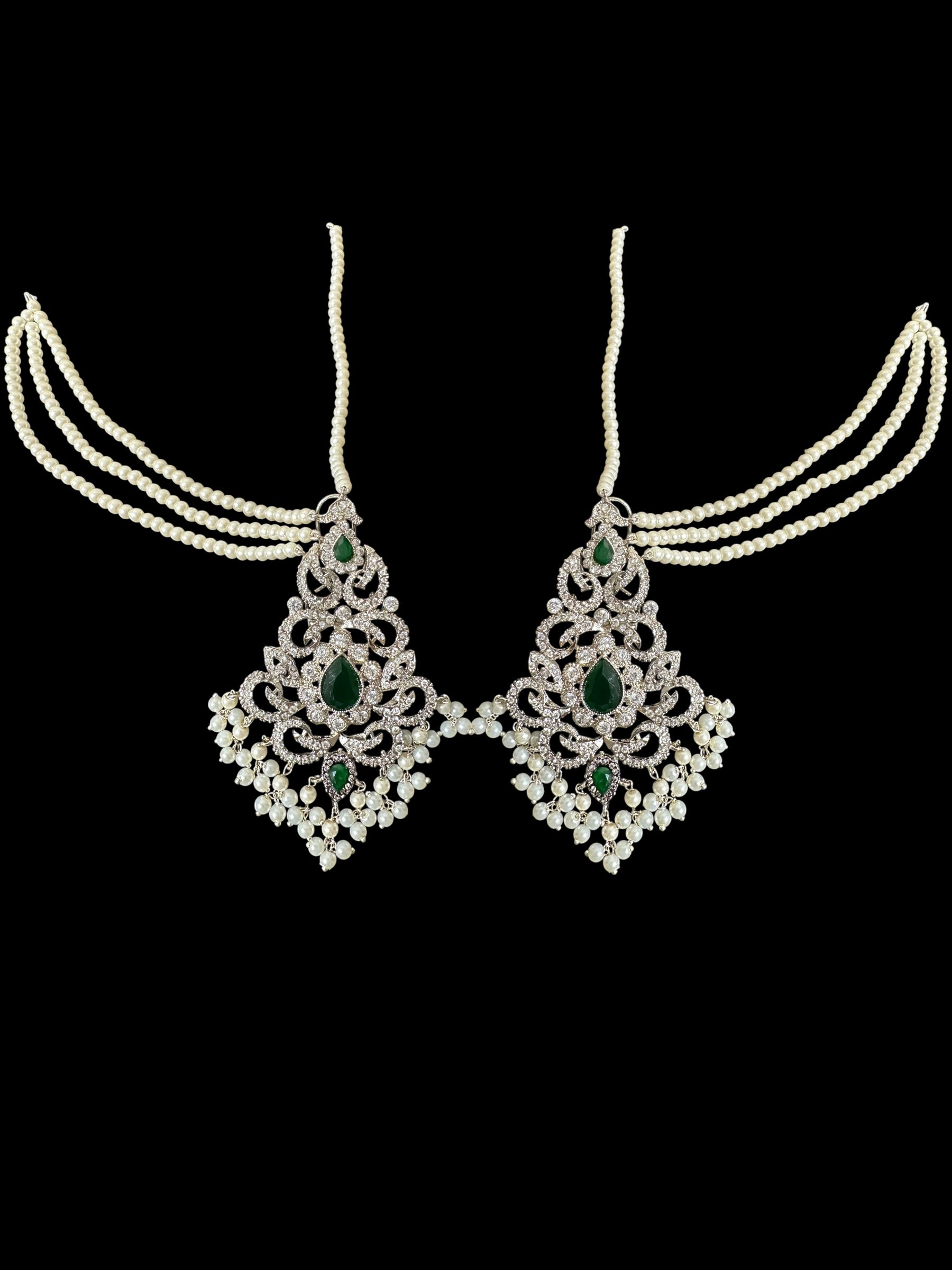 Raaga zircon earring tika set in green with silver plating ( SHIPS IN 4 WEEKS  )
