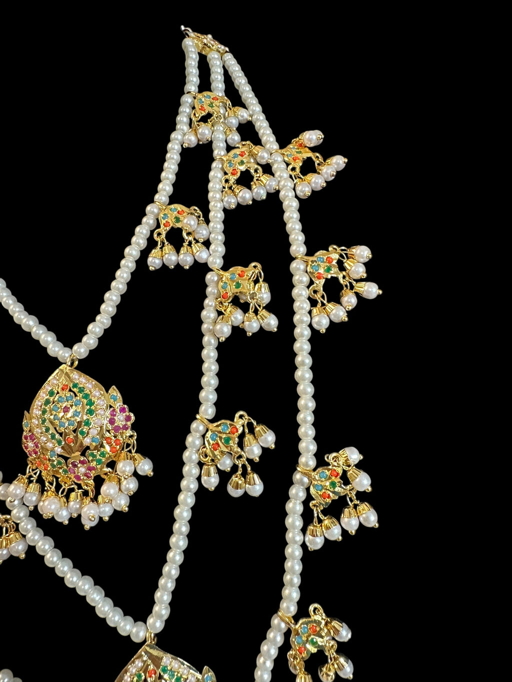 SAT112 Anya jadau 3 layered necklace / satlada in Navratan ( READY TO SHIP )