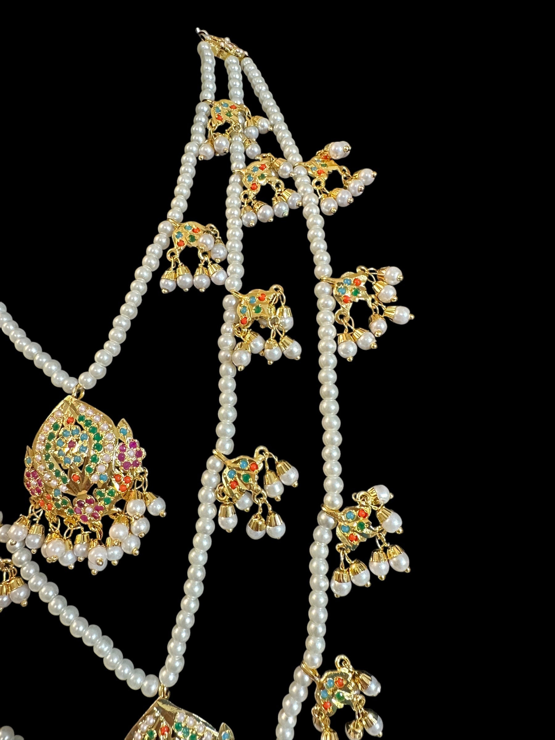 SAT112 Anya jadau 3 layered necklace / satlada in Navratan ( READY TO SHIP )