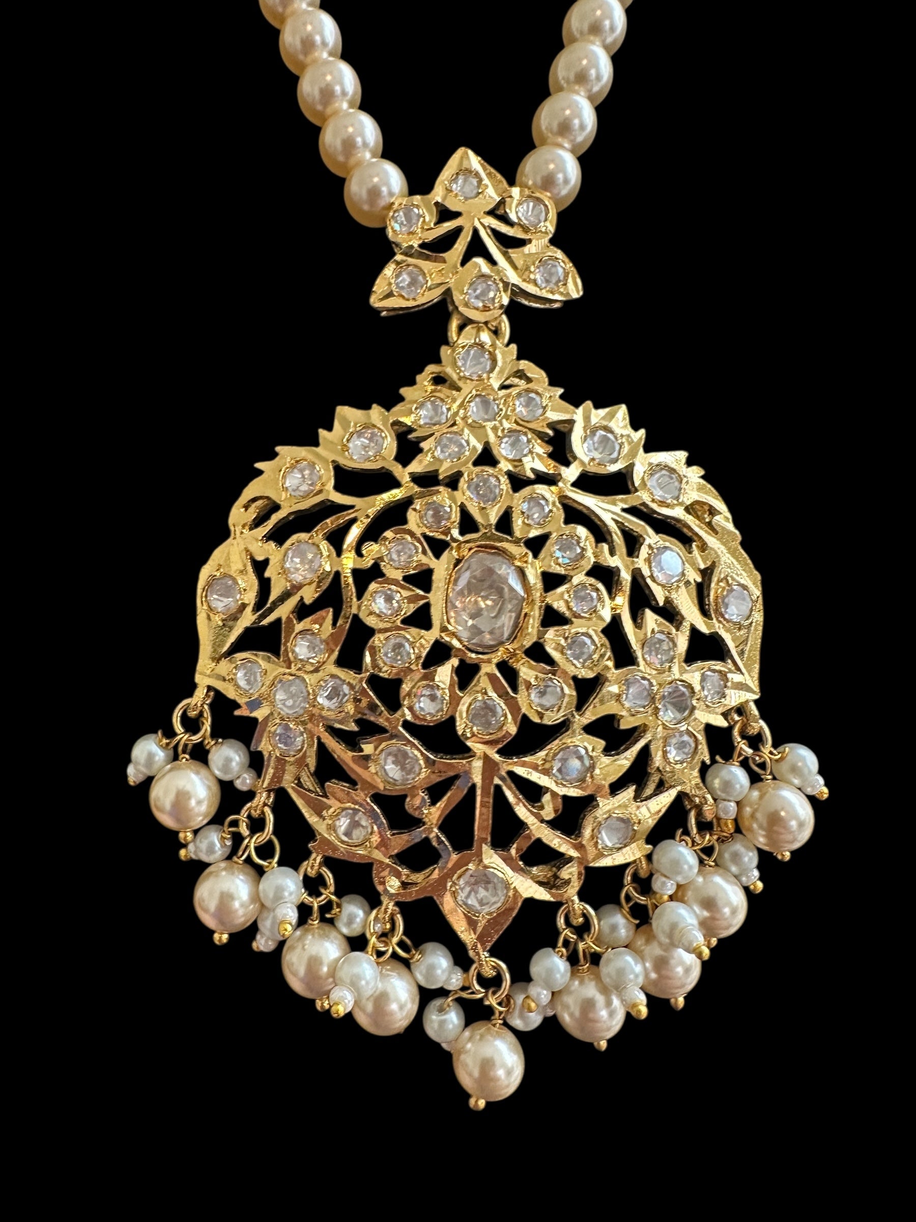 PS562 Moissnaite Polki pendant set with Swarovski pearls (READY TO SHIP)