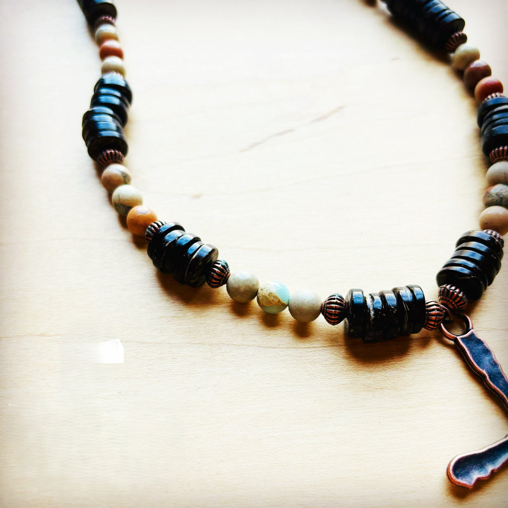 Aqua Terra Wood Necklace with Copper Cross 237d