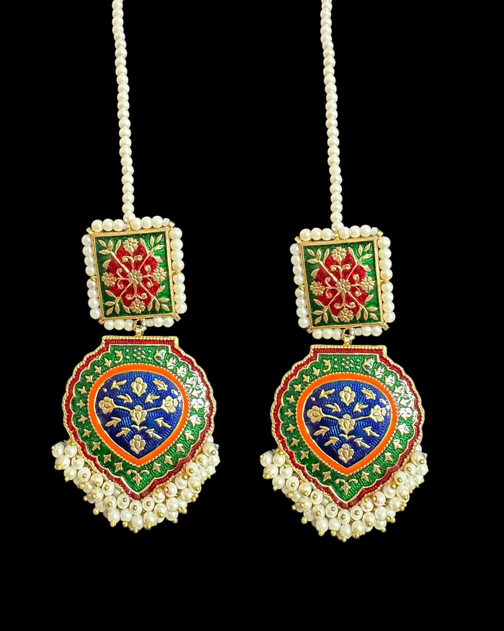 Ulfat meenakari earrings teeka set  (READY TO SHIP )