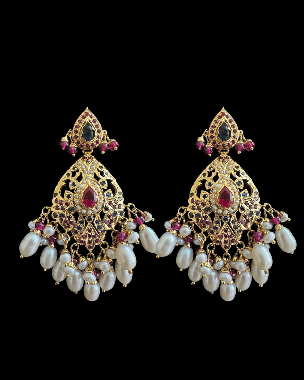 SN21 Ruby sapphire and fresh water pearl necklace with earrings in gold plated silver ( READY TO SHIP)