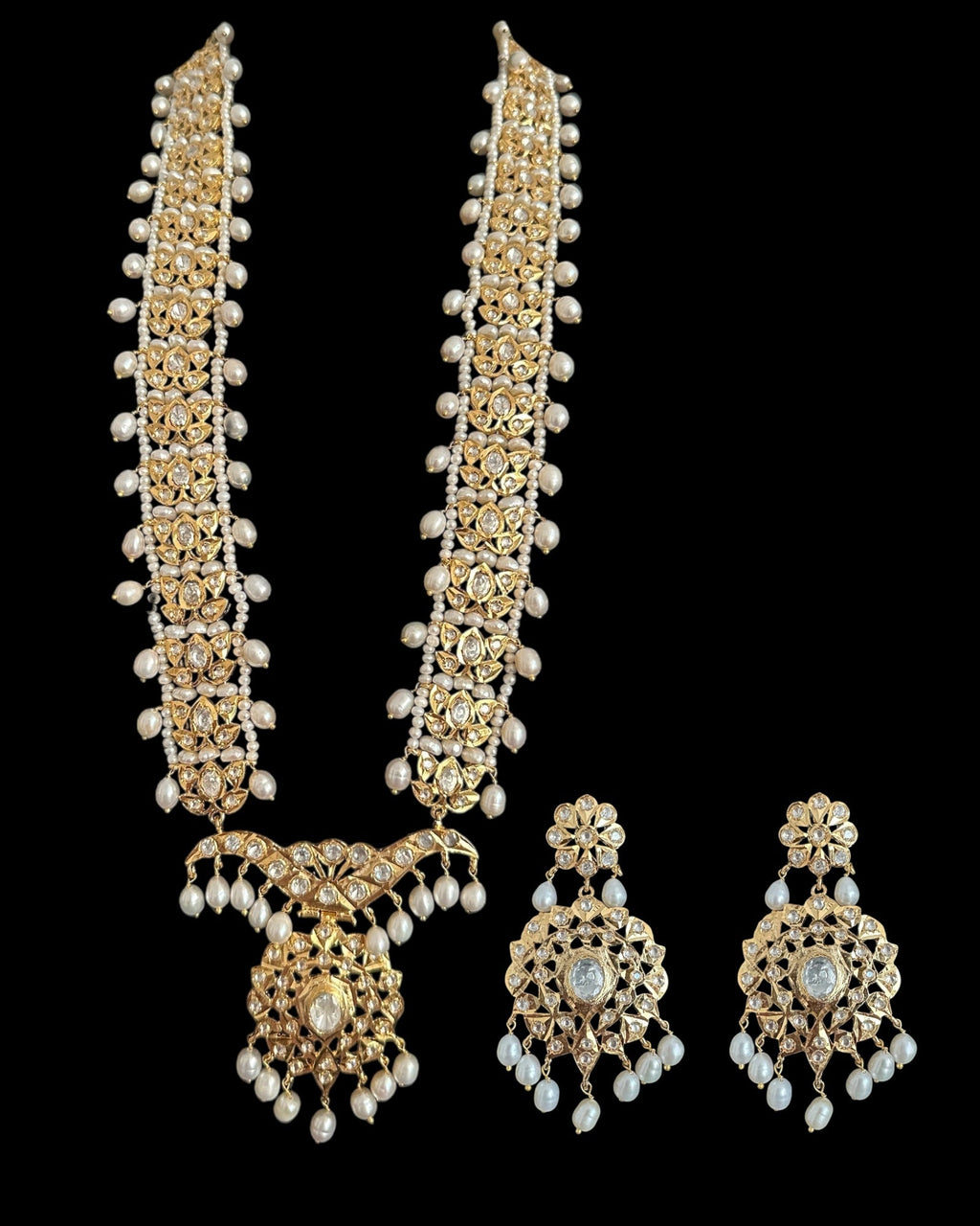 DLN119 Moissanite Polki Asif jaahi Rani haar with pearls ( READY TO SHIP )