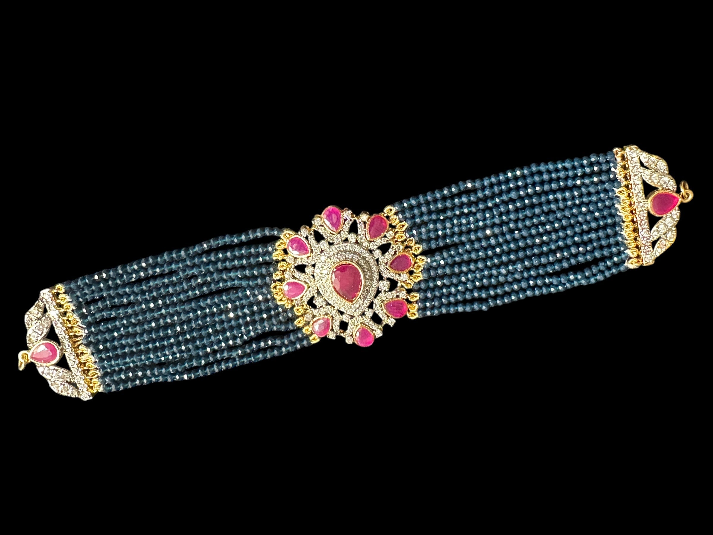 C524 Erin zircon choker in sapphire ruby combination ( READY TO SHIP )