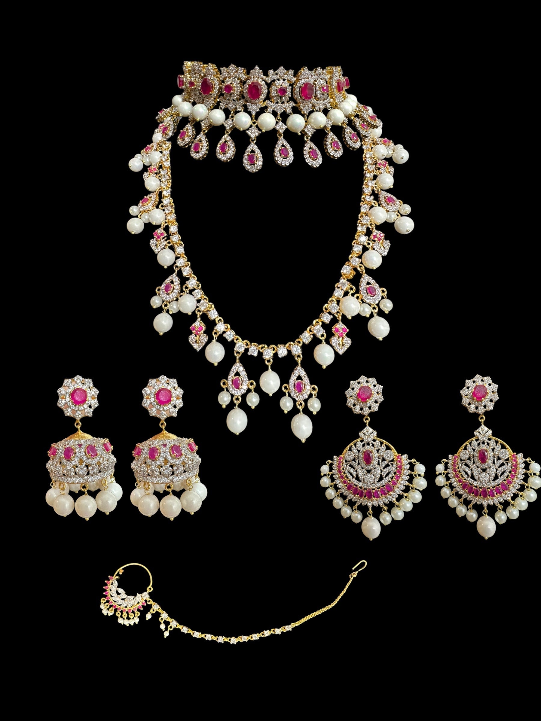 BR492 AMITA bridal set in ruby ( SHIPS IN 4 WEEKS )