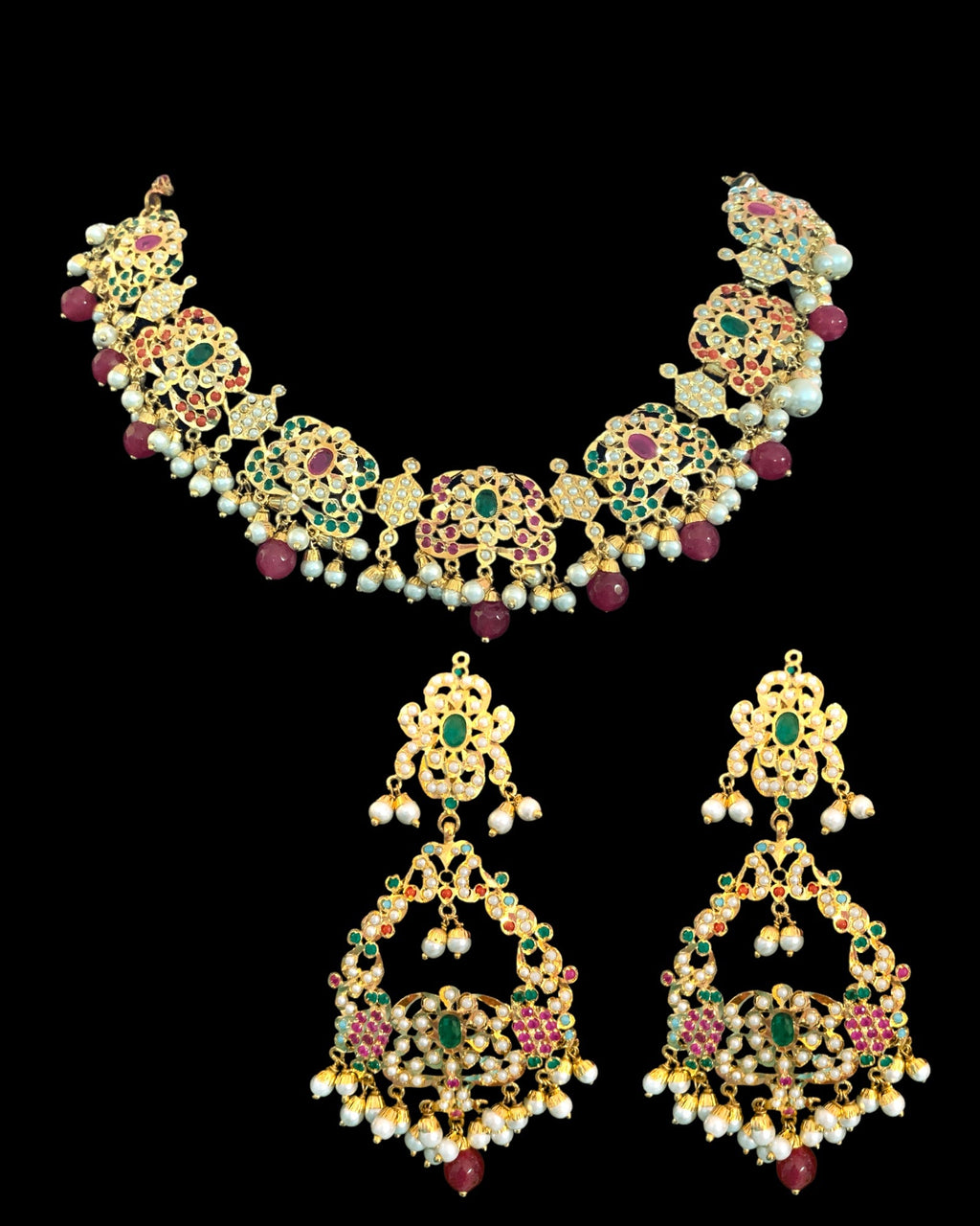 NS77 Niyati necklace set in Navratan with pearls ( READY TO SHIP )