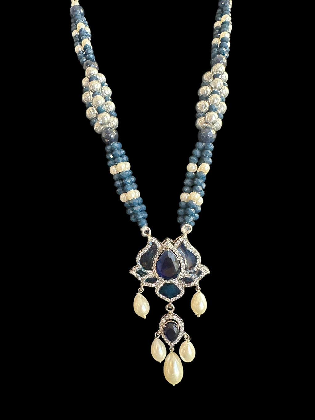 DLN101  Maria mala  and earrings set in blue ( SHIPS IN 4 WEEKS )