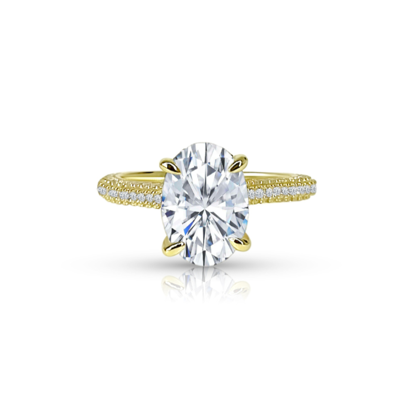 2.5ct Oval Cut Three Row Pavè Moissanite Engagement Ring
