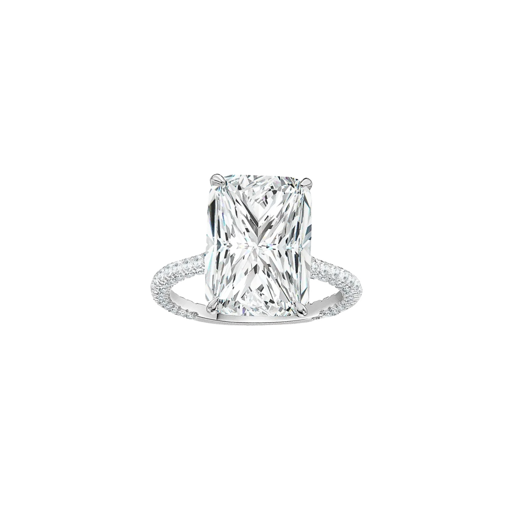 5.0ct Radiant Cut Moissanite Diamond Three Row Pavè Engagement Ring