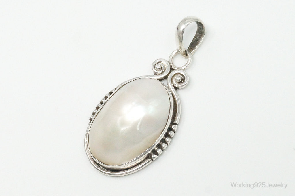 Large Vintage Pearl Sterling Silver Pendant