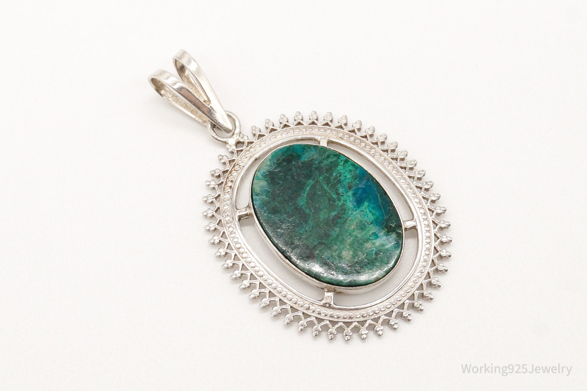 Vintage Large Chrysocolla Sterling Silver Pendant