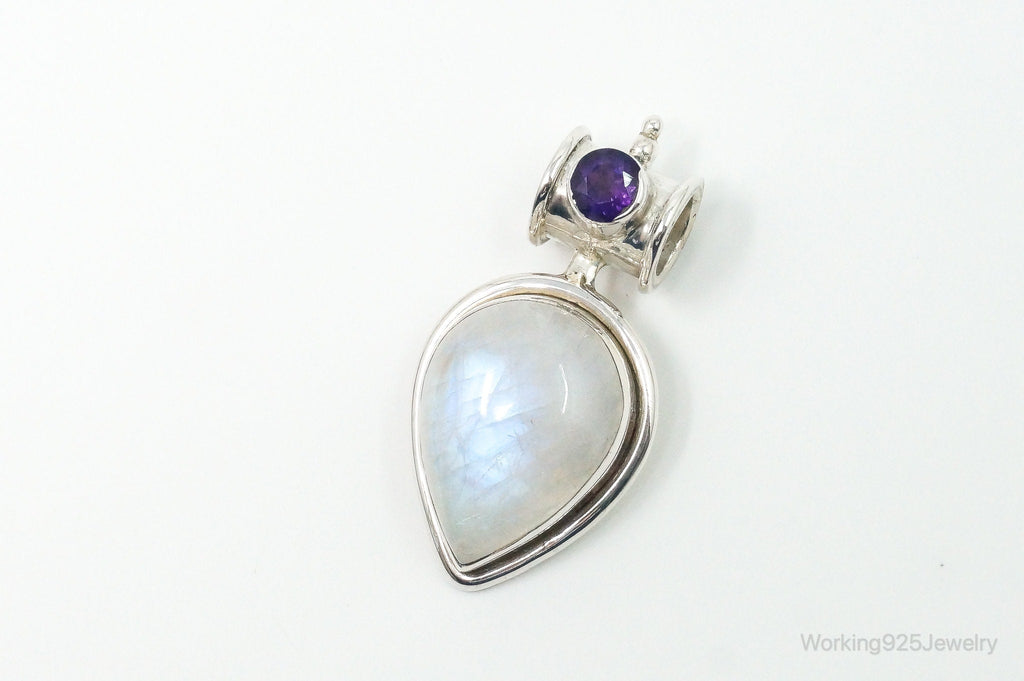 Large Vintage Supreme Jewelers Amethyst Moonstone Sterling Silver Pendant
