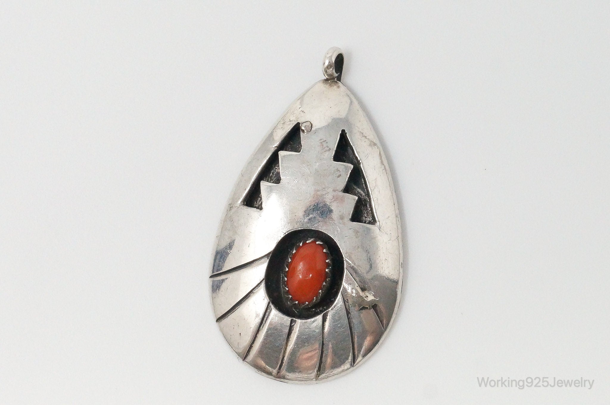Vintage Native American Atkinson Trading Co Coral Sterling Silver Pendant
