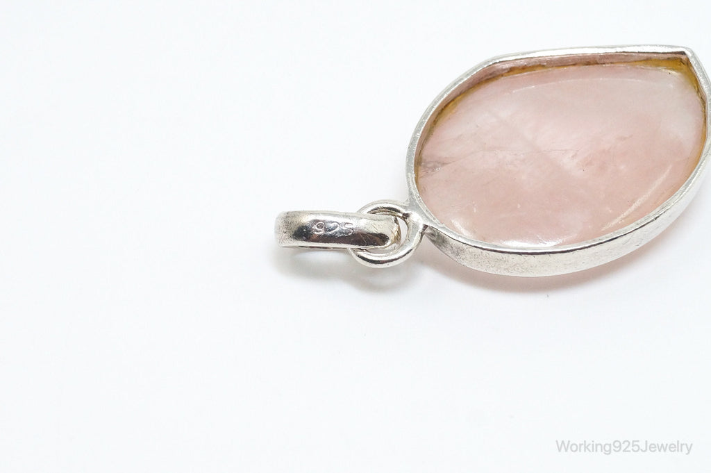 Large Vintage Rose Quartz Sterling Silver Necklace Pendant