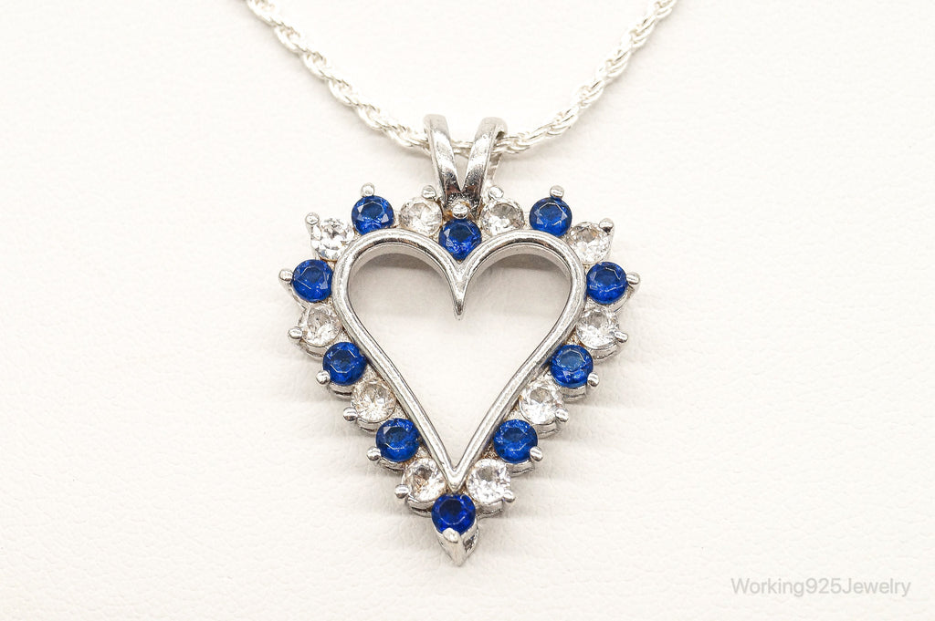 Blue & White Cubic Zirconia Heart Sterling Silver Necklace