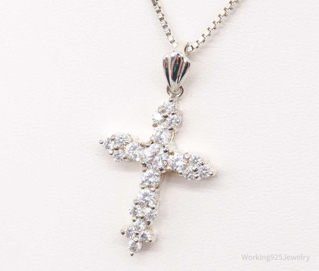 Vintage Cubic Zirconia Cross Sterling Silver Necklace