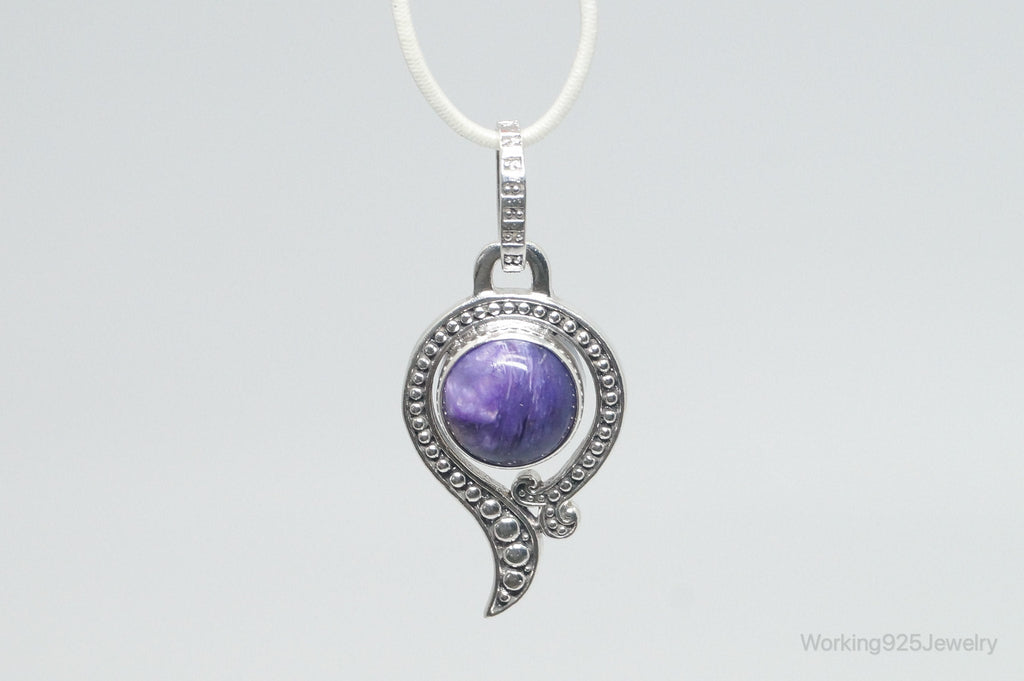 Vintage Art Deco Charoite Sterling Silver Necklace Pendant