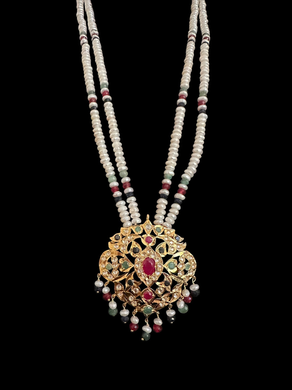 DLN121 Moissanite with Ruby emerald sapphire long set with earrings ( READY TO SHIP )