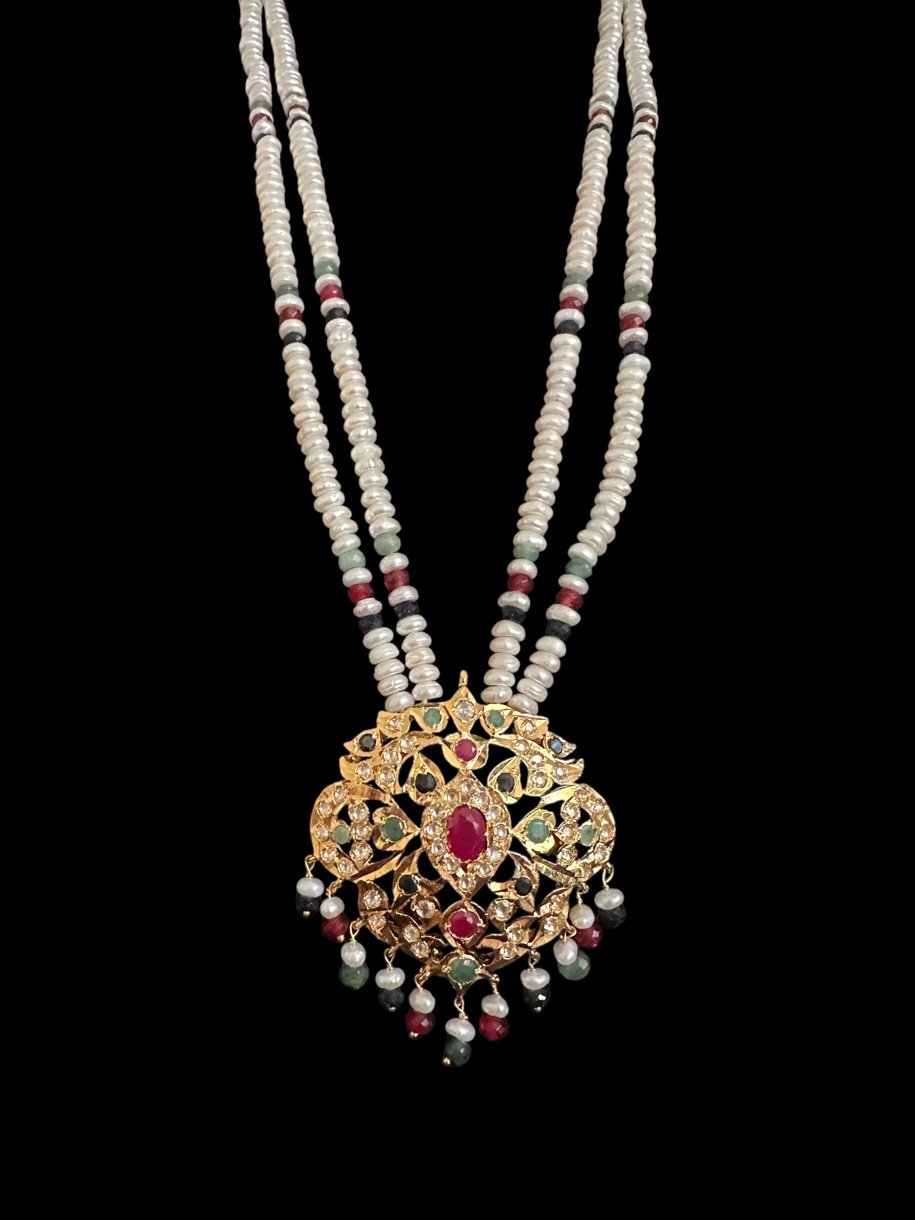 DLN121 Moissanite with Ruby emerald sapphire long set with earrings ( READY TO SHIP )