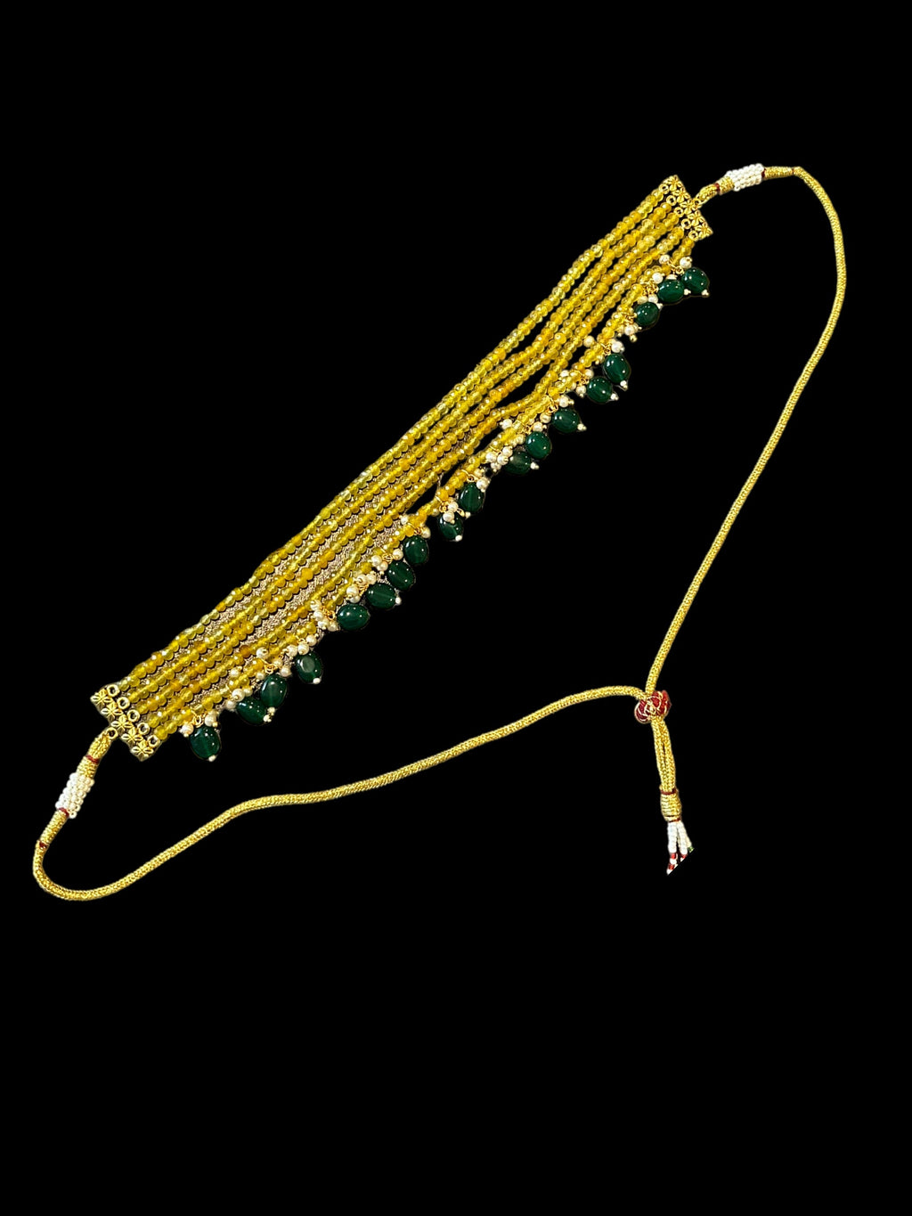 C323 beads choker yellow  with green beads ( SHIPS IN 2 WEEKS )