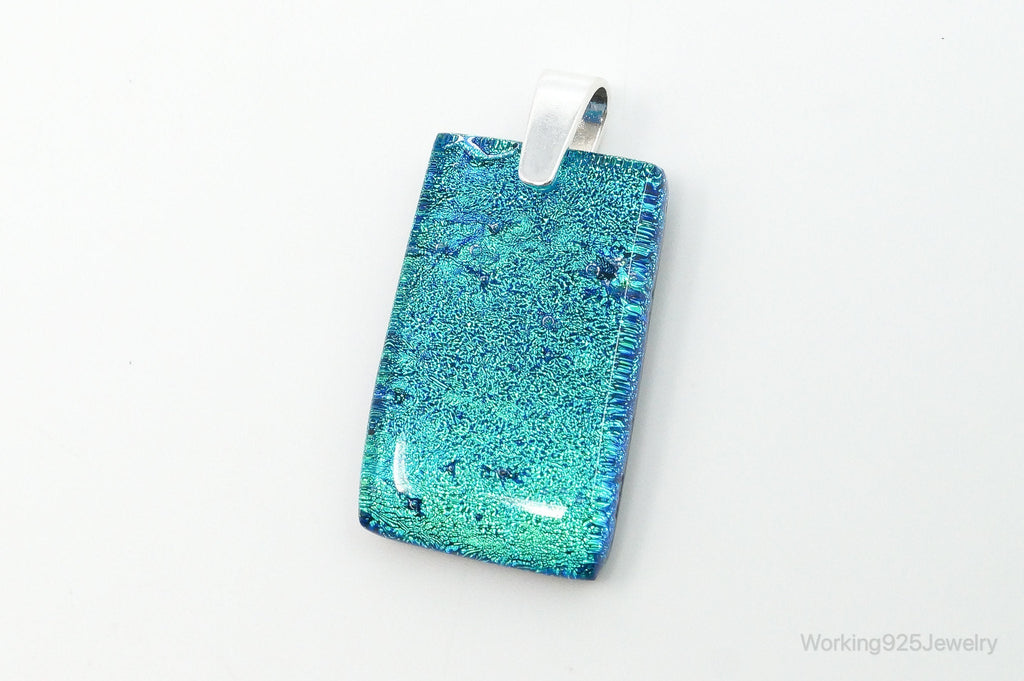 Large Vintage Dichroic Glass Sterling Silver Necklace Pendant