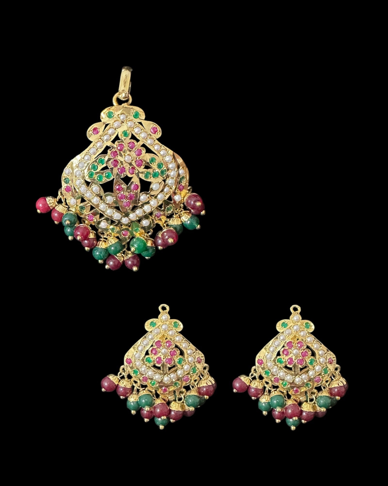 PS546 Ayeza jadau ruby emerald pendant set ( READY TO SHIP )