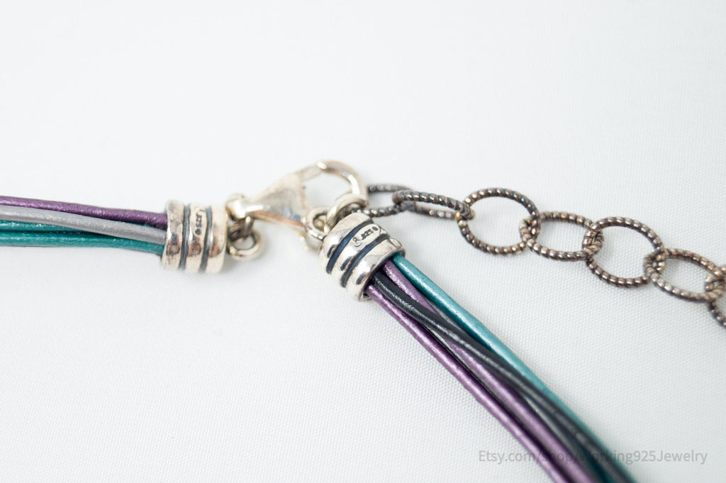 Vintage Designer Carolyn Pollack Relios Leather Sterling Silver Necklace