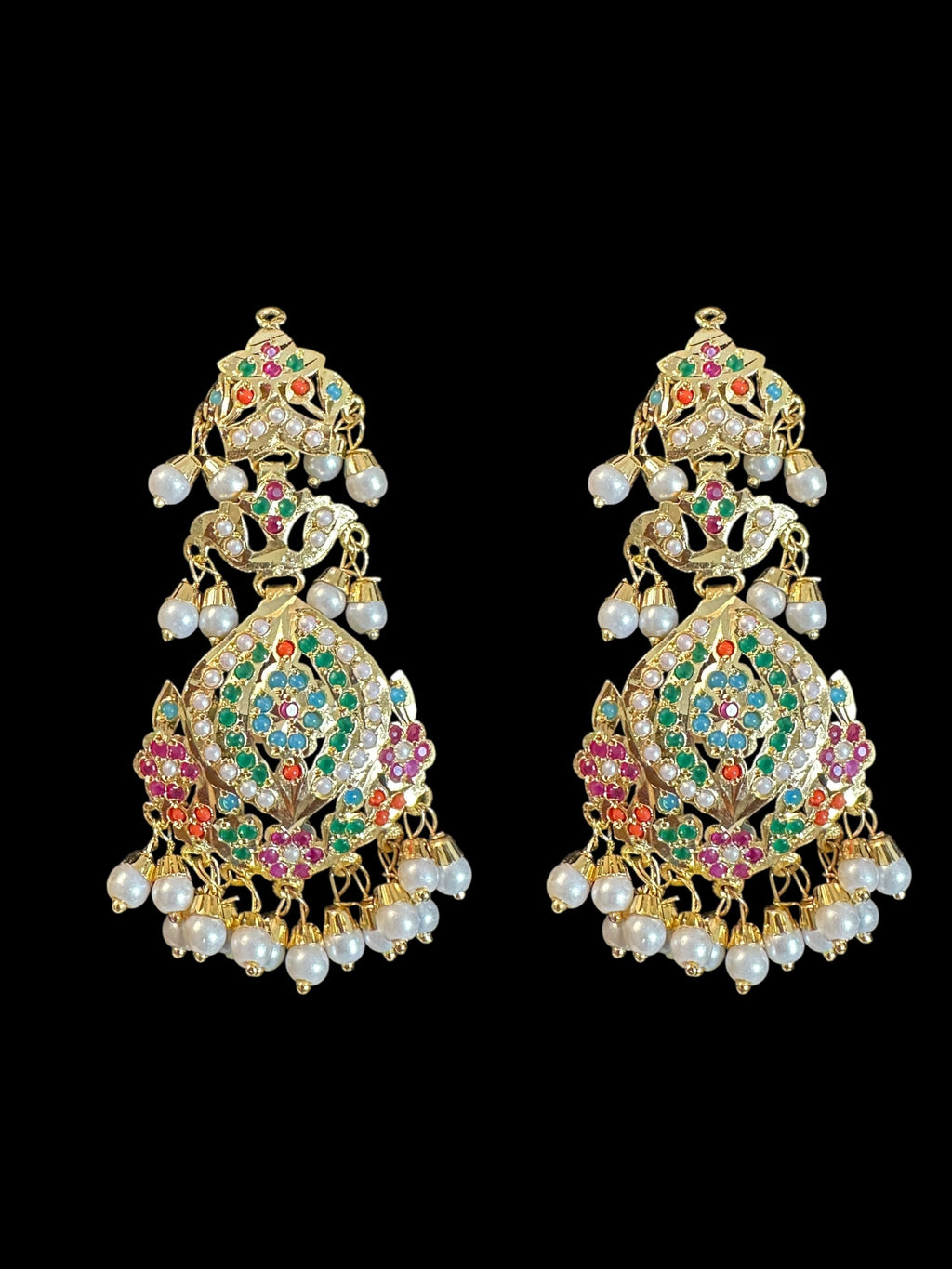 SAT112 Anya jadau 3 layered necklace / satlada in Navratan ( READY TO SHIP )