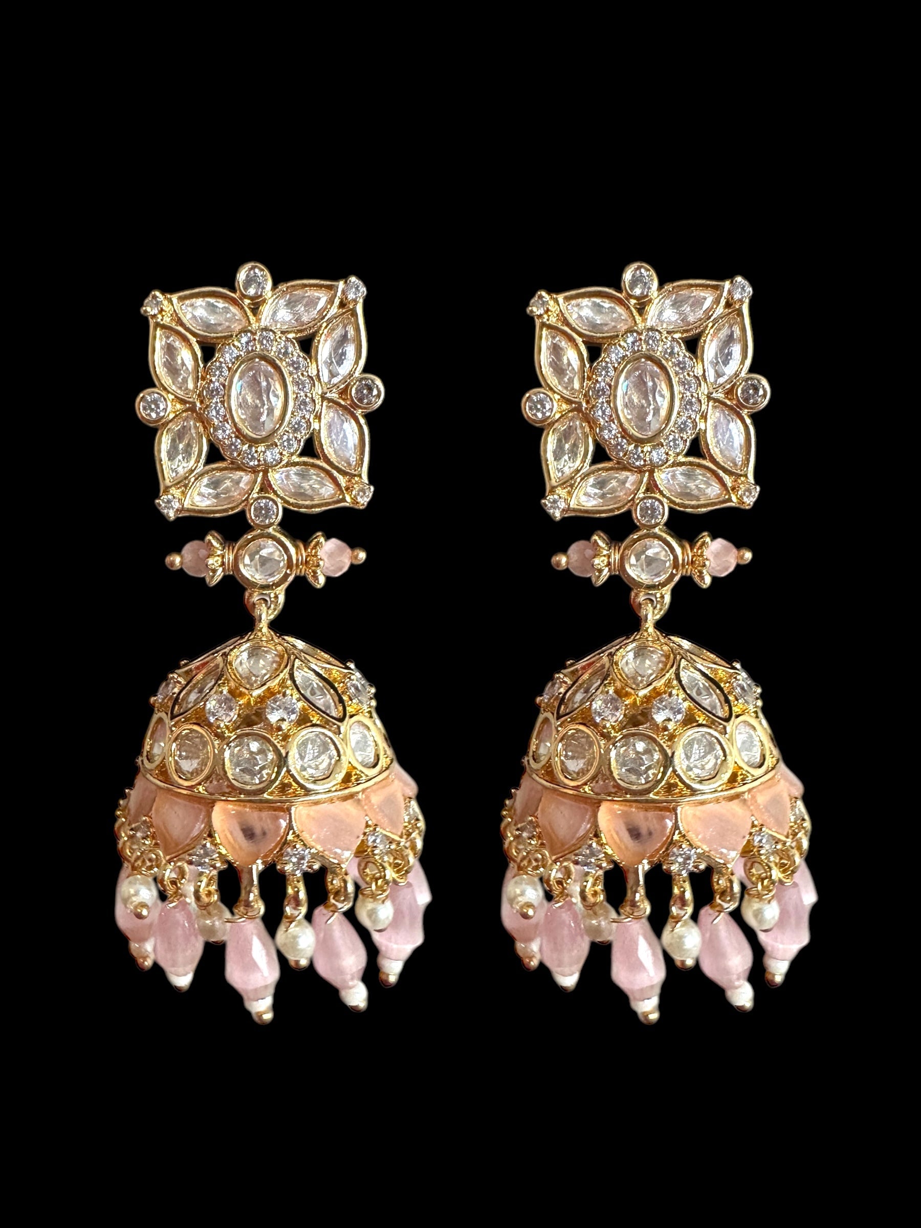 Kaheesha Polki jhumka and tika set in pink ( READY TO SHIP )
