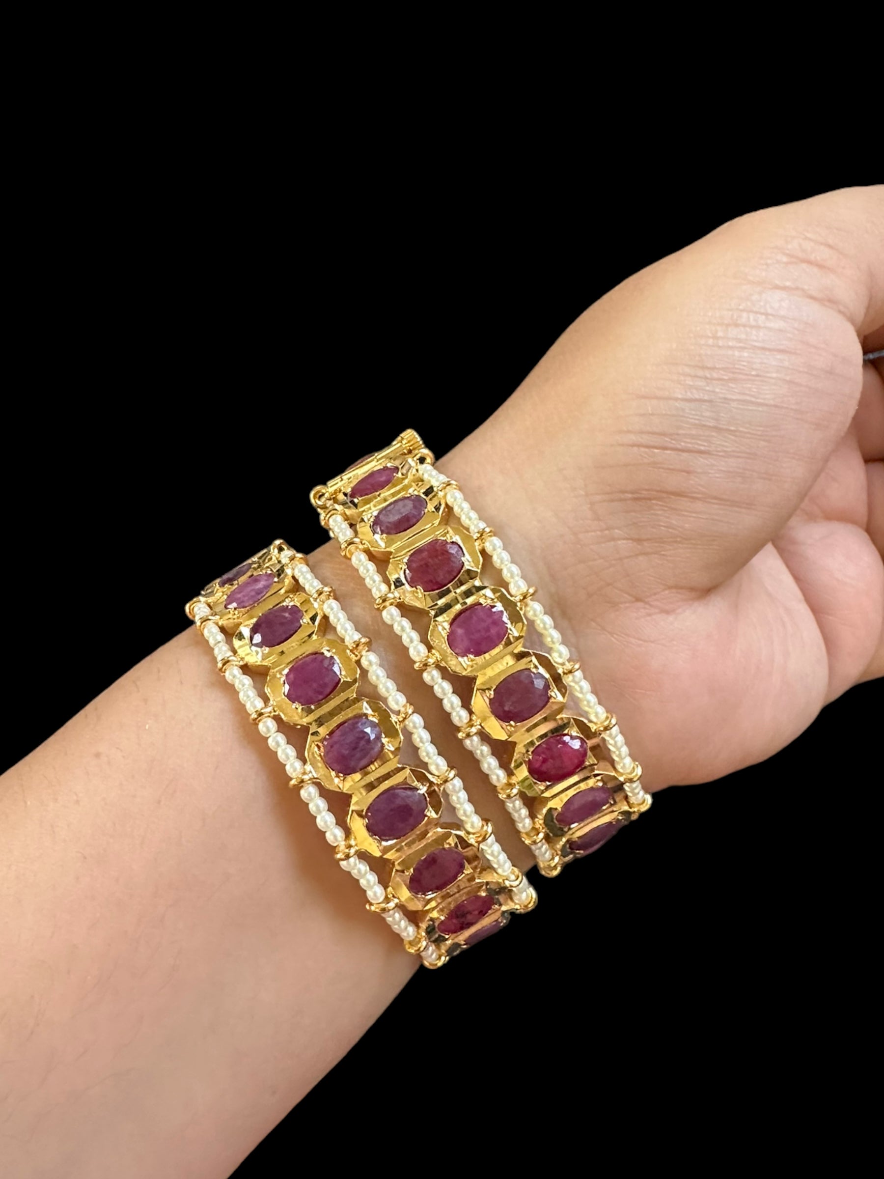 B156 Hyderabadi gold plated bangles in Ruby ( SHIPS IN 4 WEEKS )
