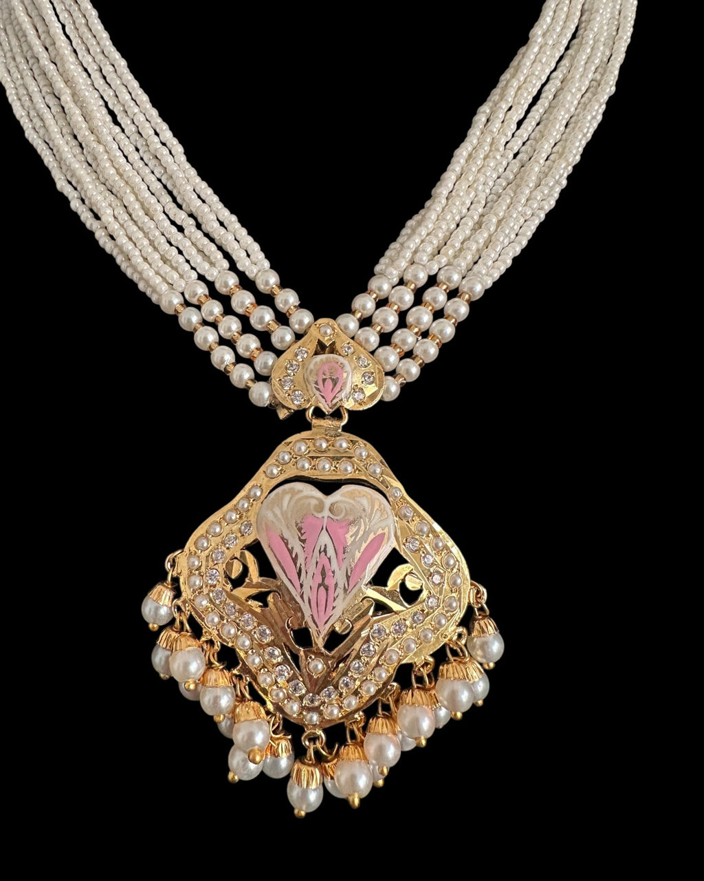 DNS192 punjabi Jadau necklace  set - pink &pearl    (READY TO SHIP)