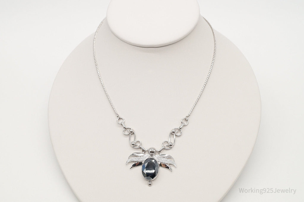 Antique Hematite Sterling Silver Filigree Necklace