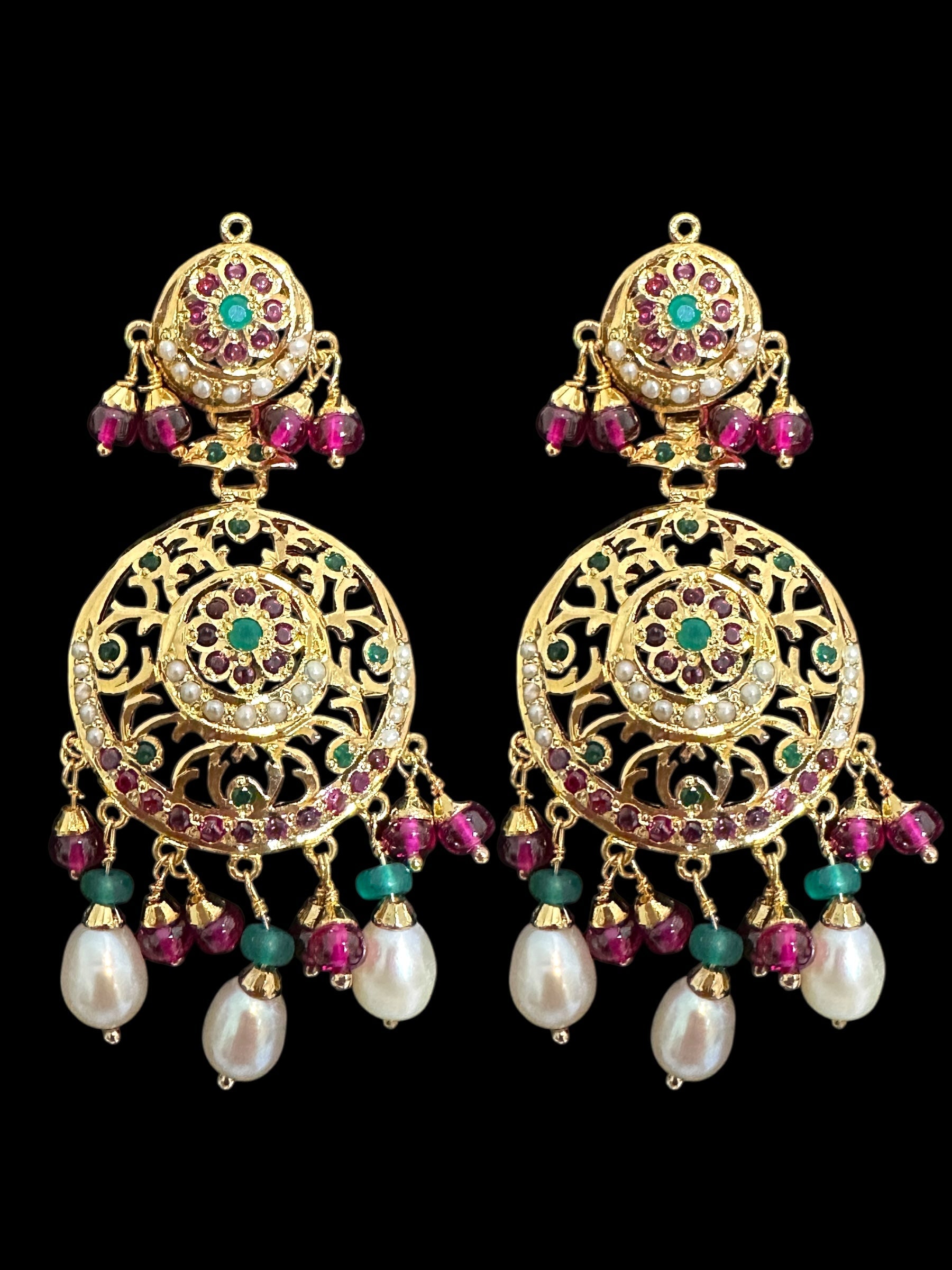 SN20 Ruby emerald pearl necklace with earrings|92.5silver gold plated ( READY TO SHIP )