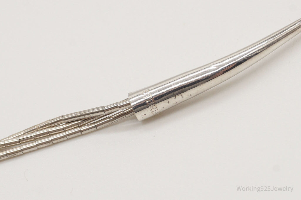 Vintage Native American Black Onyx Beaded Sterling Silver Necklace