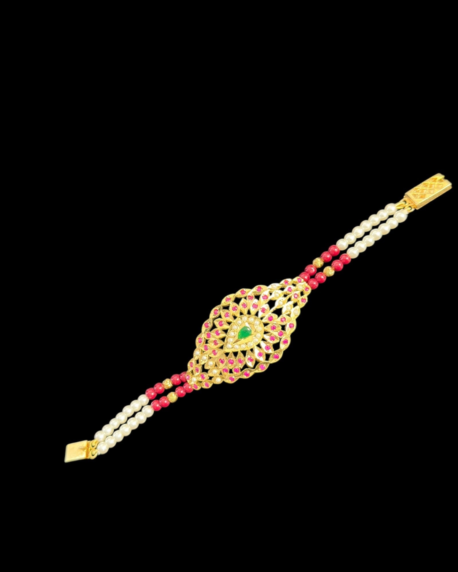 Jadau bracelet - Ruby emerald pearls  ( READY TO SHIP )