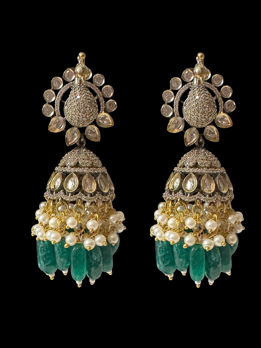 DER796 Mor polki jhumka - GREEN ( READY TO SHIP )