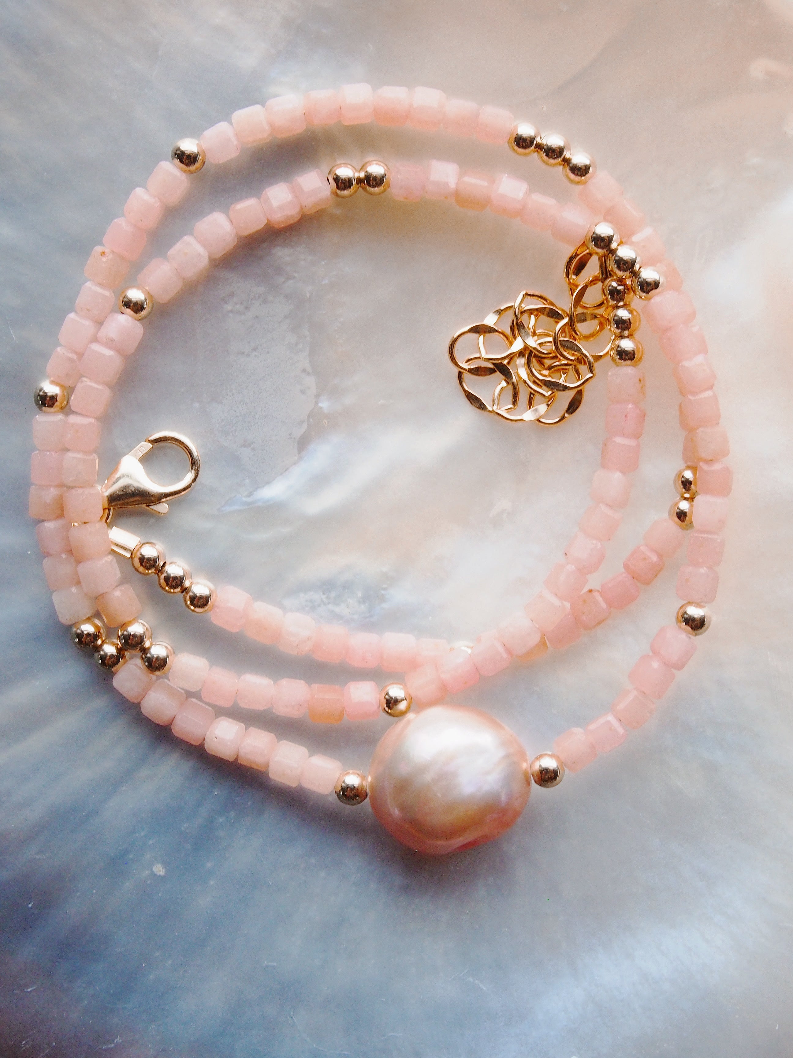 Pink Pearl and Gemstone Necklace - Gold Akala