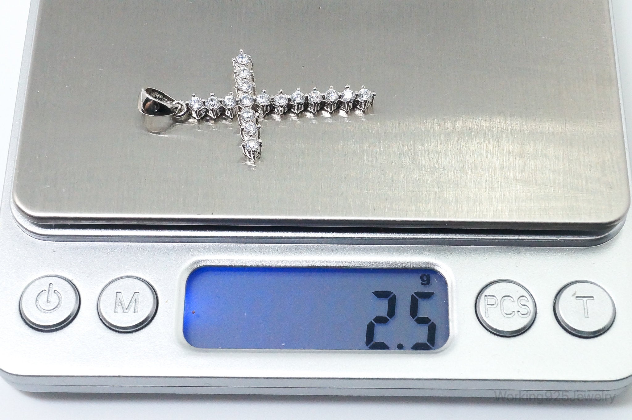 Large Vintage Cubic Zirconia Cross Sterling Silver Necklace Pendant